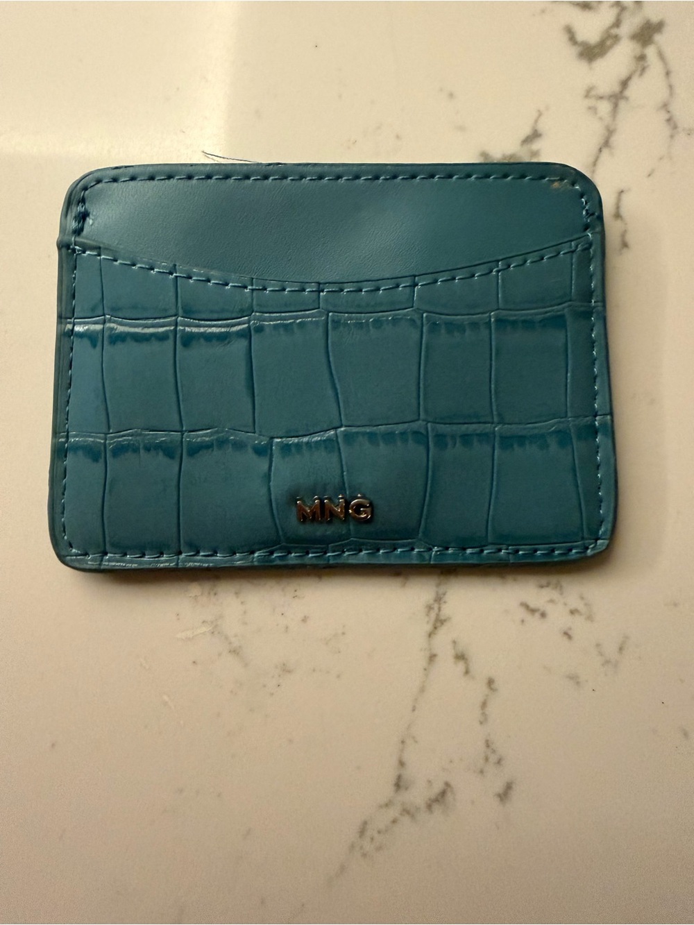 Mango Blue Croc-Embossed Card Holder